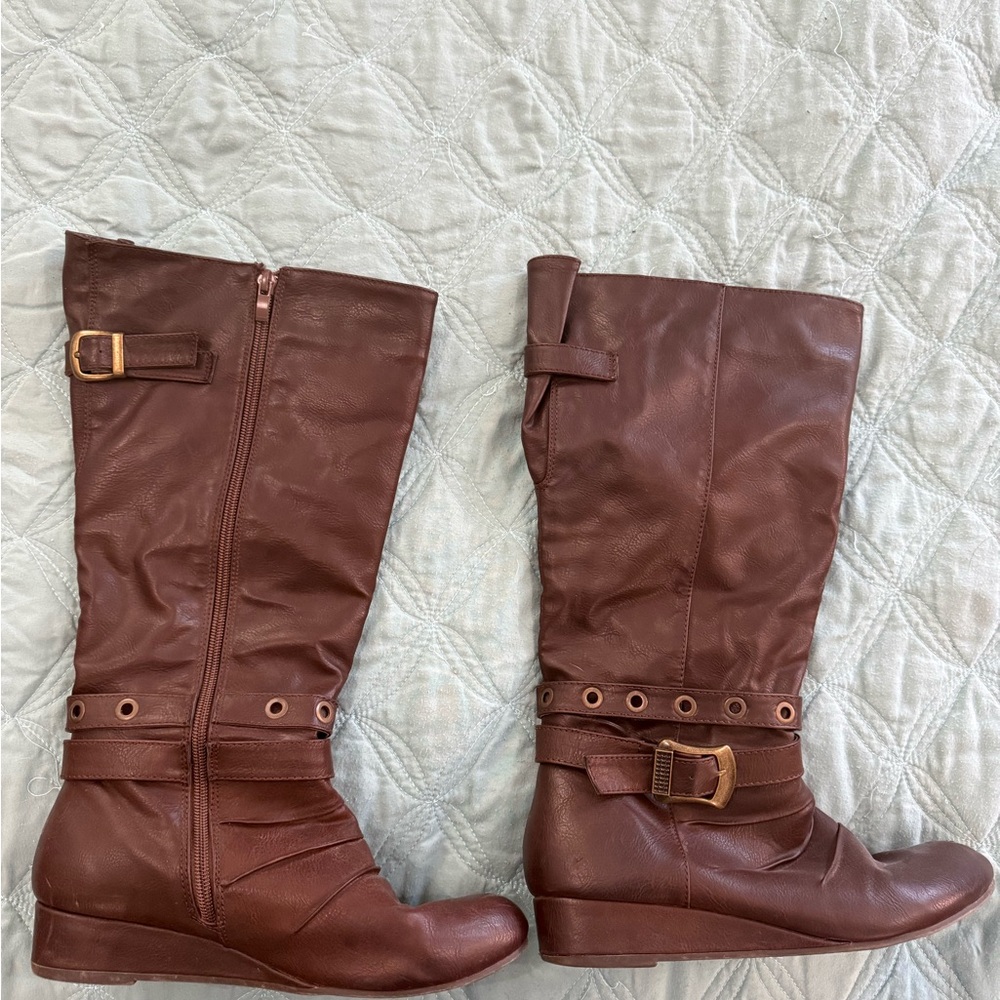 Too Spunky Elegant Brown Heeled Boots